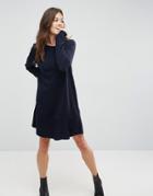 Asos Knitted Dress With Frill Hem - Navy