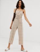 Asos Design Strappy Jumpsuit With Corset Tie Detail In Summer Check Print-multi