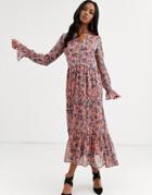 Y.a.s Floral Maxi Dress With Gather Detail - Beige