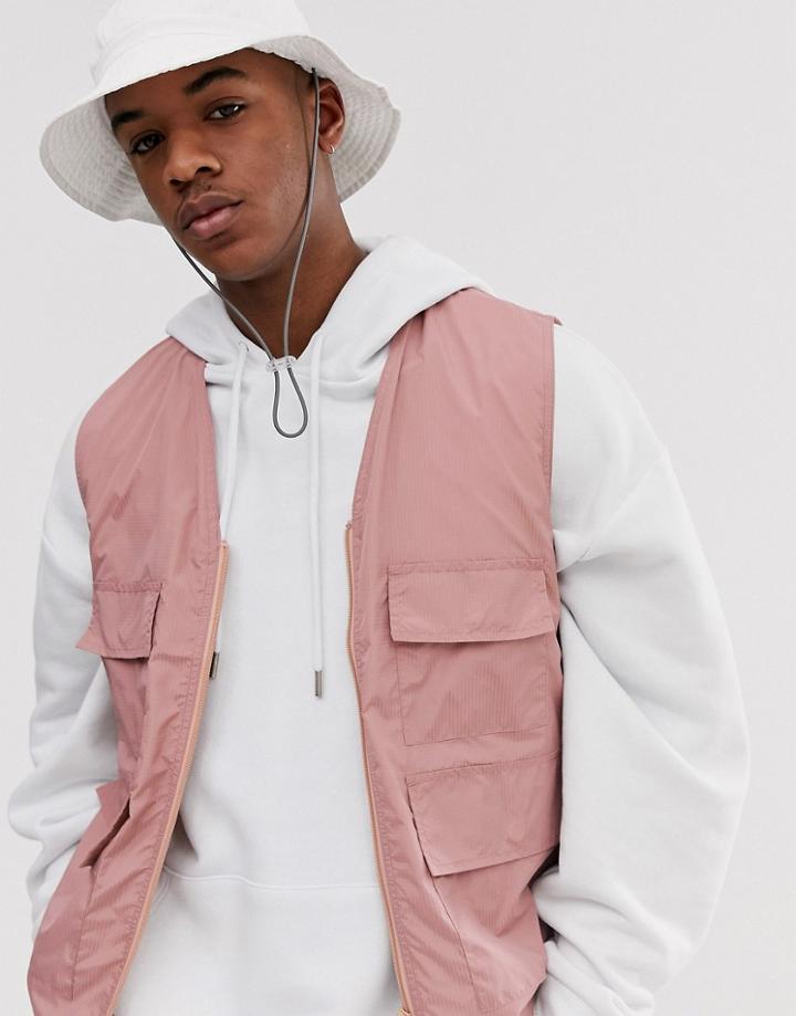 Asos Design Utility Vest In Pink - Pink