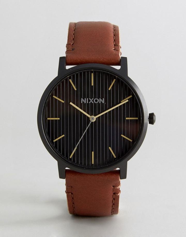 Nixon Porter Leather Watch In Brown - Tan