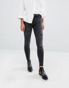 Only Ultimate Mid Waist Ankle Grazer Skinny Jeans With All Over Rips - Gray