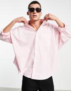 Asos Design Volume Oversized Dad Shirt In Pastel Pink