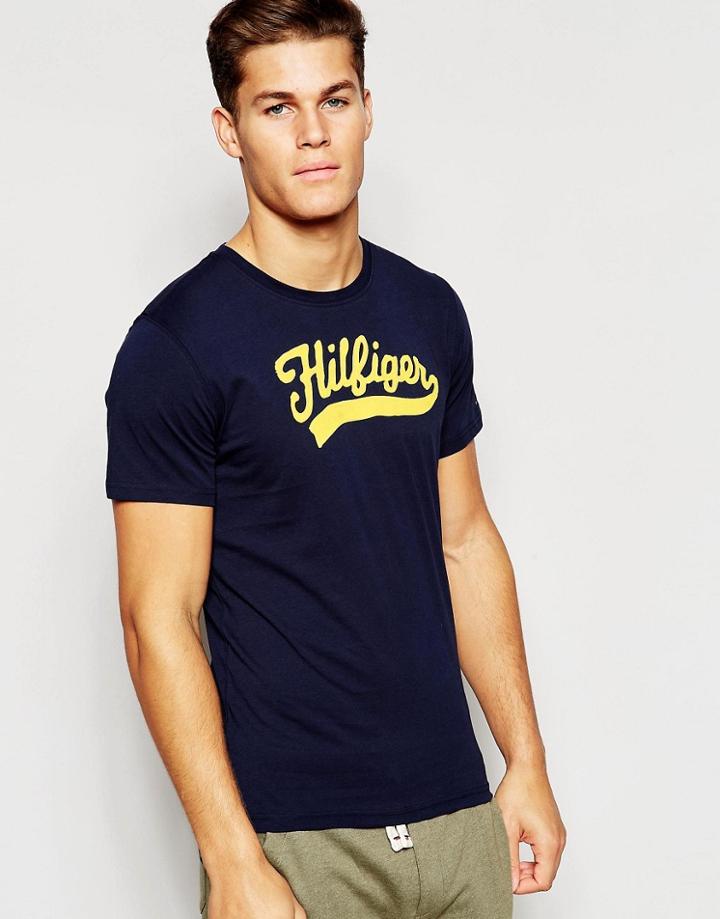 Tommy Hilfiger Logo Regular Fit Crew Neck T-shirt In Organic Cotton - Navy
