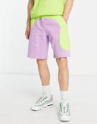 Nike Color Clash Colorblock Shorts In Lime-green
