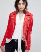 Lab Leather Jacket With Asymmetric Zip - Red