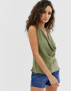 Asos Design Cowl Neck Top-green