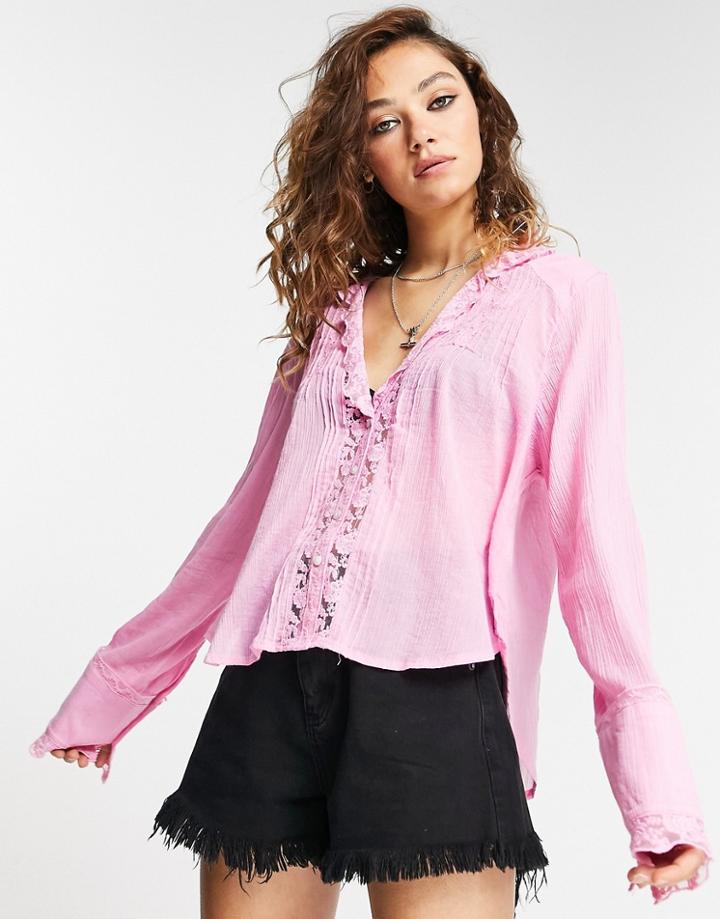Free People Clemence Button Down Shirt In Pink