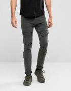 Asos Skinny Jeans With Rips In Khaki - Green