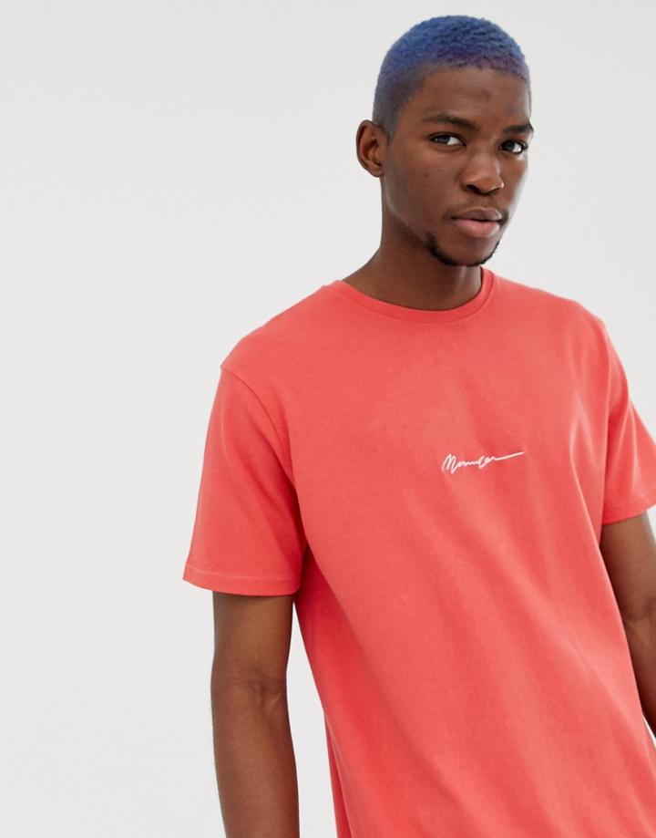 Mennace Oversized T-shirt In Red With Script Logo - Red