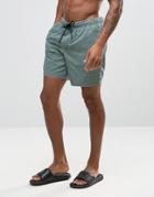 Asos Swim Shorts In Khaki Acid Wash Mid Length - Green