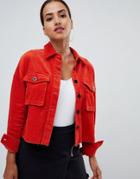Prettylittlething Cord Jacket In Red - Brown