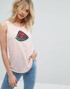 Brave Soul Tank With Sequin Watermelon Badge - Pink