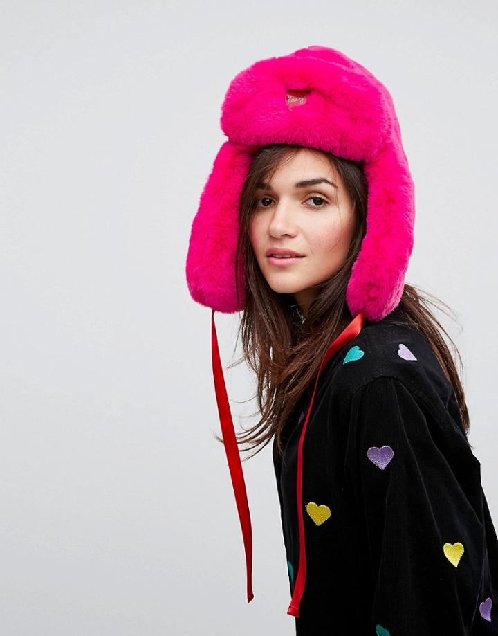 Lazy Oaf Pink Faux Fur Trapper Hat - Pink