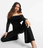 Club L London Petite Long Sleeve Off Shoulder Jumpsuit In Black