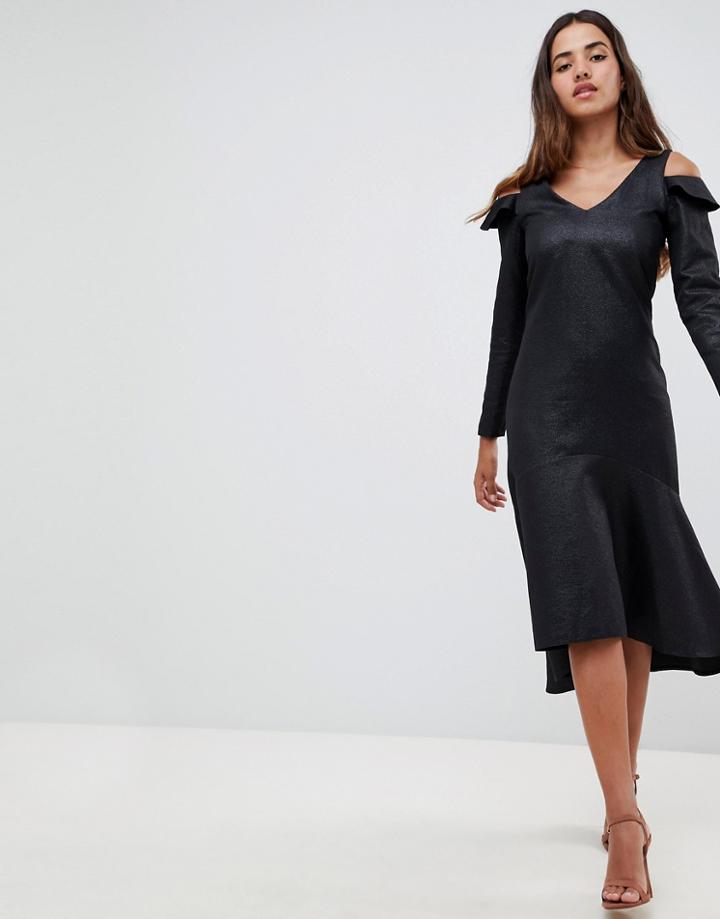 Closet London V-neck Cold Shoulder High Low Peplum Dress - Black