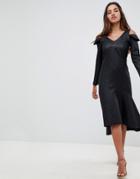 Closet London V-neck Cold Shoulder High Low Peplum Dress - Black