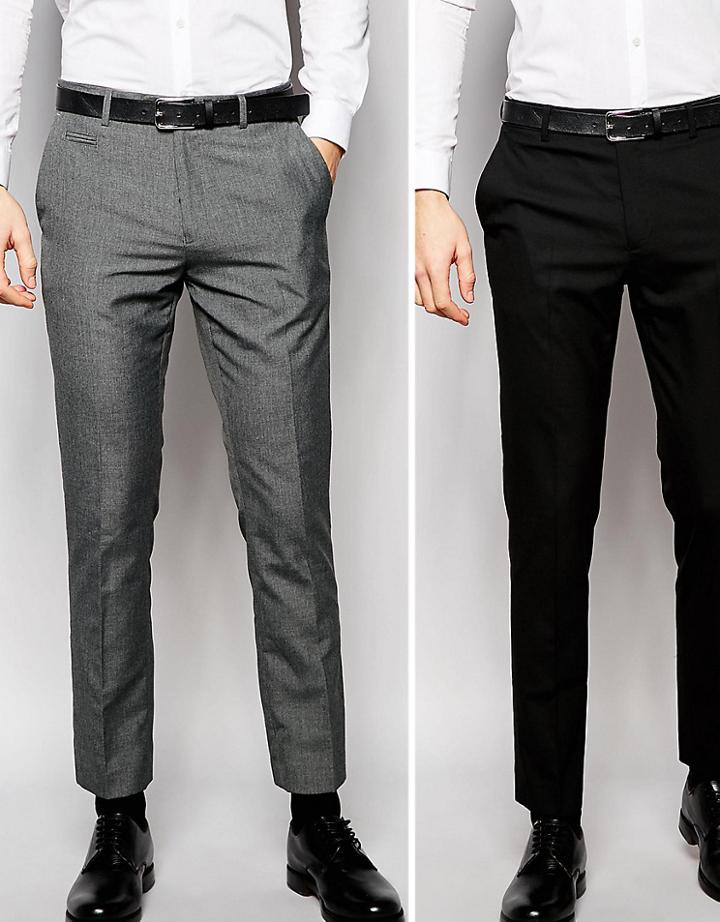 Asos 2 Pack Slim Smart Pants In Black And Gray - Multi