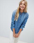 Jdy Grandad Colar Denim Shirt-blue