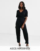 Asos Design Maternity Belted Jumpsuit With Kimono Sleeve