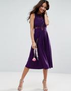 Asos Wedding Lace Jersey Pleated Midi Dress - Purple