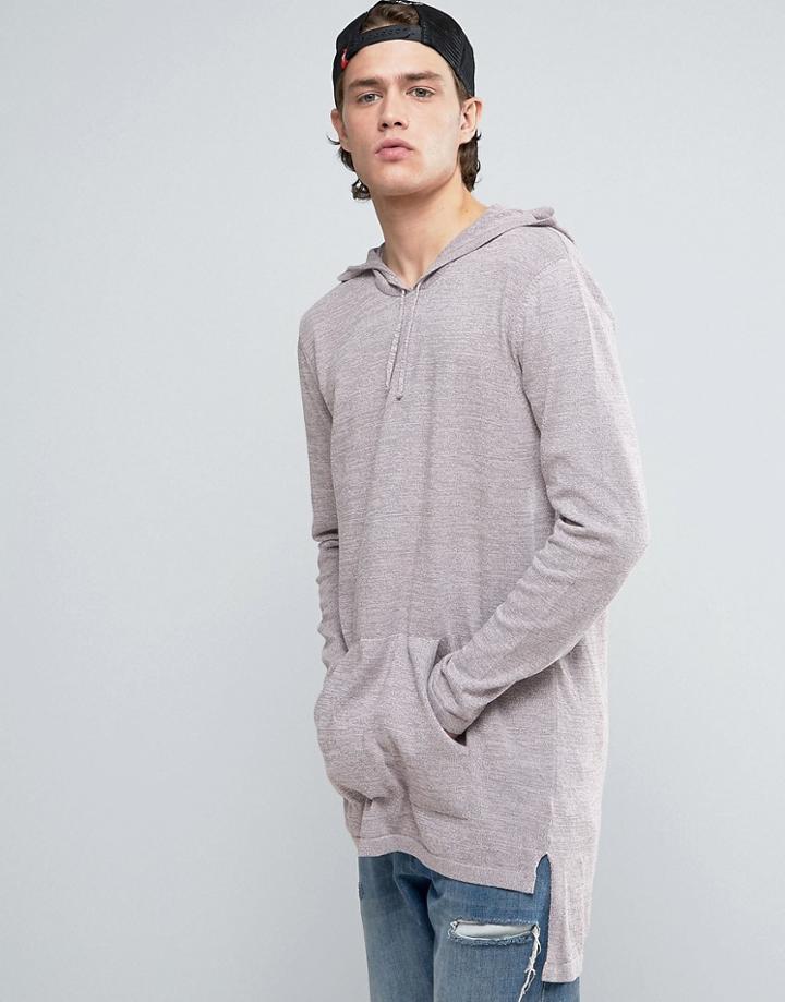 Asos Knitted Longline Hoodie In Pink And Gray Twist - Gray