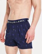 Polo Ralph Lauren Woven Boxer In Navy With Contrasting Logo Waistband And All Over Pony Logo