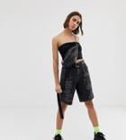 Collusion Long Line Shorts With Rips - Black