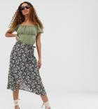 New Look Petite Wrap Midi Skirt In Ditsy Floral Print - Multi