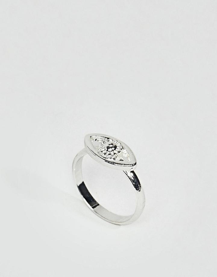 Asos Design Pinky Ring With Eye Detail In Silver - Silver