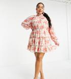 Saint Genies Plus Chiffon High Neck Swing Dress In Floral Print-multi