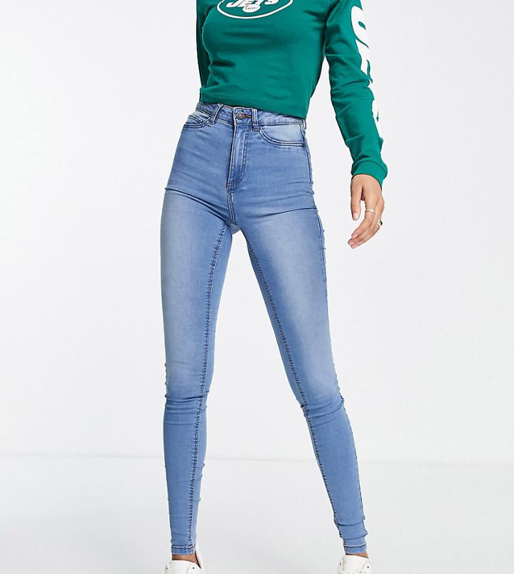 Noisy May Tall Callie High Waisted Skinny Jeans In Light Blue