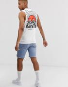 Friend Or Faux Horizon Back Print Sleeveless T-shirt Tank - White