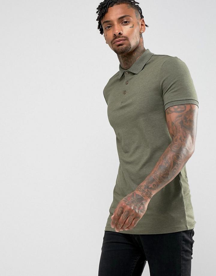 Asos Longline Muscle Polo In Jersey - Green