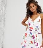 Parisian Tall Cami Strap Dress With Tie Waist In White Floral - White