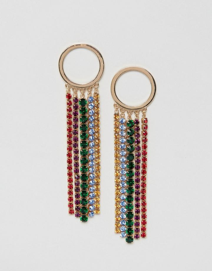 Asos Statement Rainbow Jewel Chain Earrings - Multi