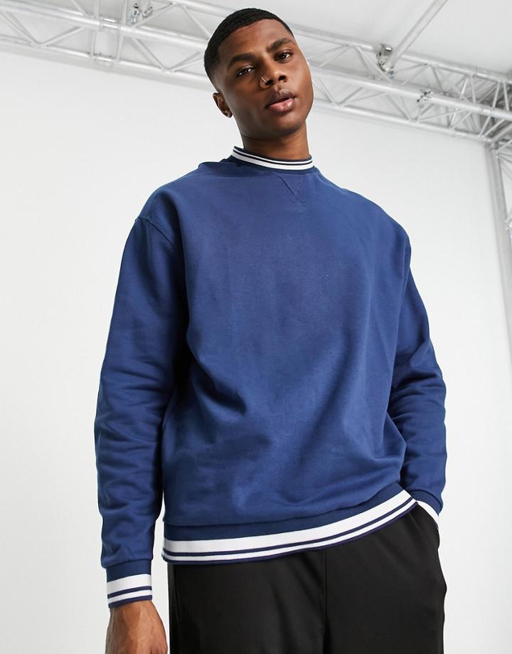 Asos Design Oversized Sweatshirt With Tipping In Navy - Part Of A Set-blues