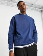 Asos Design Oversized Sweatshirt With Tipping In Navy - Part Of A Set-blues