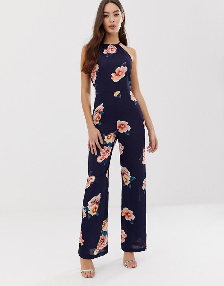 Ax Paris Floral Jumpsuit - Navy