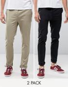 Asos 2 Pack Skinny Chinos In Black And Light Stone - Multi