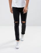 Mango Man Ripped Skinny Jeans With Zip Hem In Black - Black