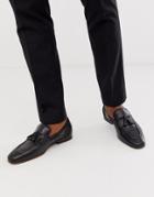 Asos Design Loafers In Black Leather With Fringe Detail And Natural Sole - Black