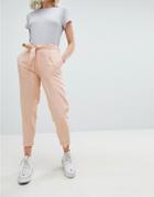Pull & Bear Tie Waist Tapered Pants In Pink - Pink