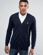 Lyle & Scott Knit Cardigan Cotton Merino Eagle Logo In Navy - Navy