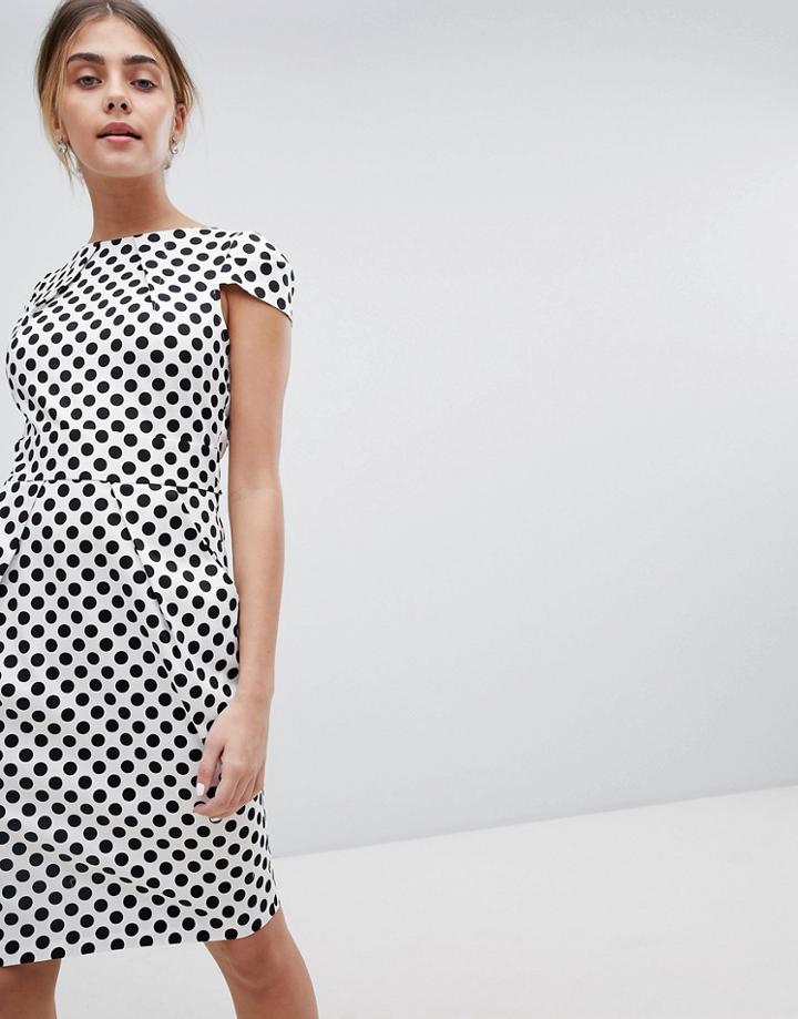 Closet London Tie Back Short Sleeve Dress In Polka - Multi