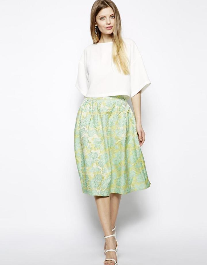 Asos Premium Midi Skirt In Floral Jacquard