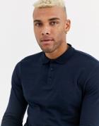 Asos Design Organic Long Sleeve Jersey Polo In Navy