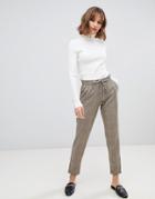 Esprit Drawstring Check Pants In Taupe - Brown
