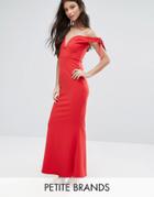 Missguided Petite Plunge Neck Fluted Hem Maxi Dress - Red