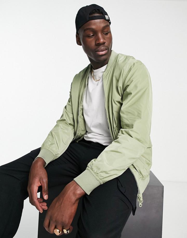 Pull & Bear Bomber Jacket With Snap Pockets In Stone-neutral